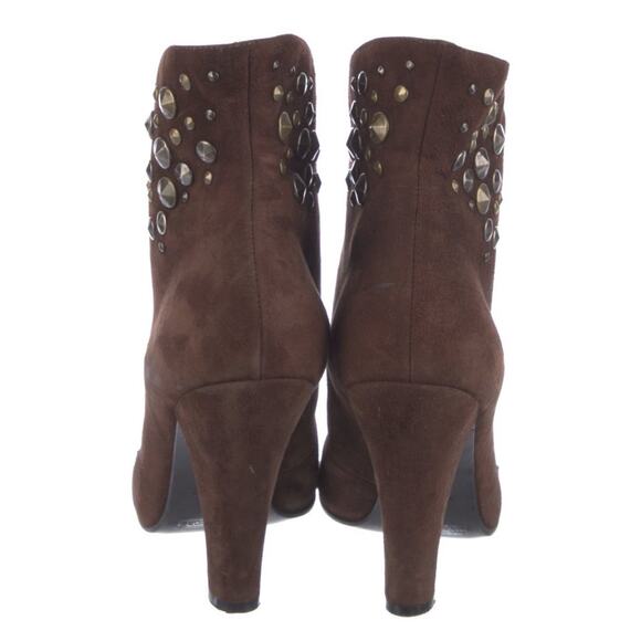 Marc Jacobs Brown Suede Gold Bronze Studded Low Open Front Booties Size 10.5 - Picture 4 of 5